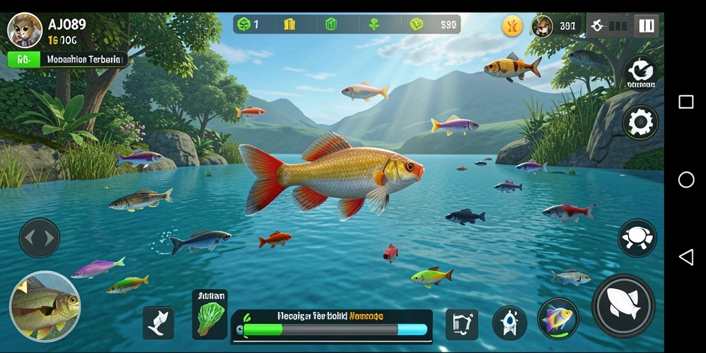 Screenshot gameplay AJO89 menampilkan aksi memancing yang seru dan realistis.