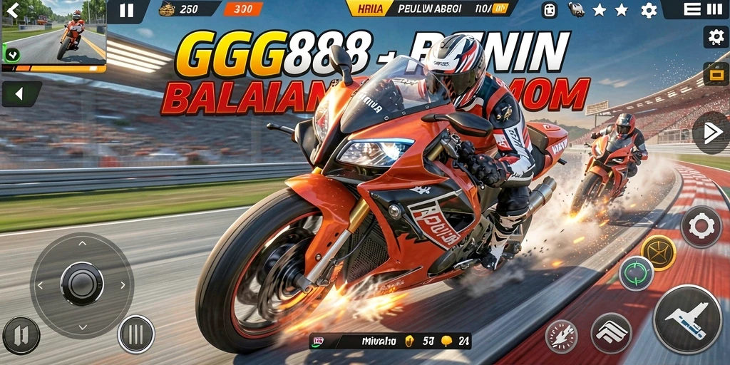 Tampilan screenshot GGG888 menampilkan aksi balapan motor yang seru dan mendebarkan.