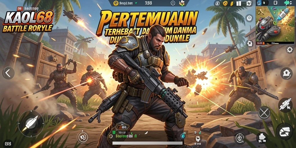 Screenshot gameplay KAOL68 menampilkan pertempuran seru di arena Battle Royale.