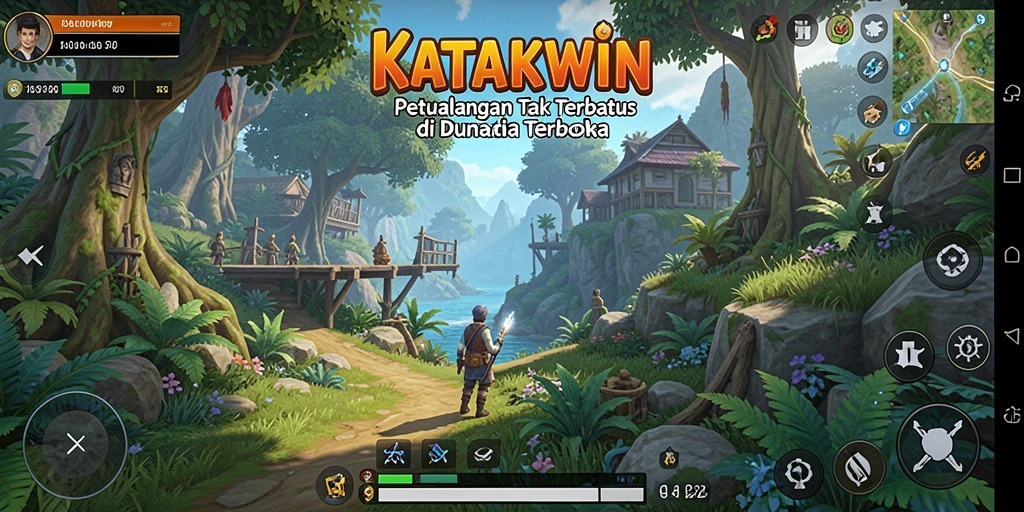 Screenshot gameplay KATAKWIN menunjukkan petualangan di dunia terbuka yang menakjubkan.