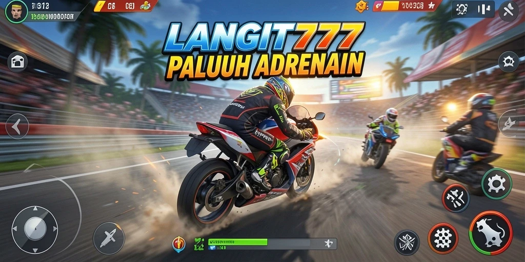 Screenshot LANGIT777 menampilkan aksi balapan motor yang mendebarkan.