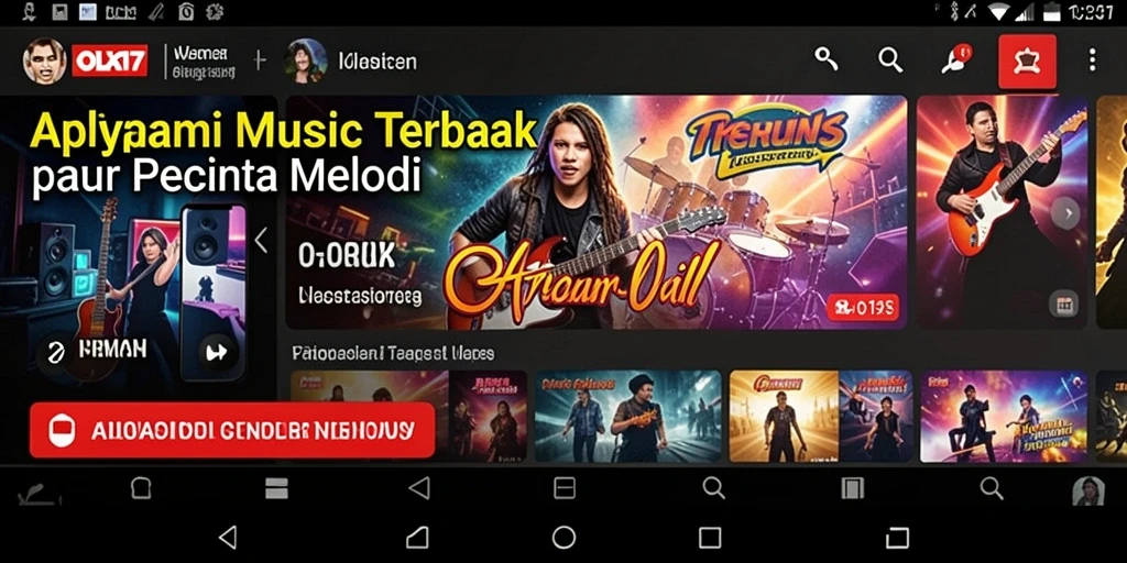 Tampilan aplikasi OLX17 menampilkan koleksi musik yang beragam dan menarik.
