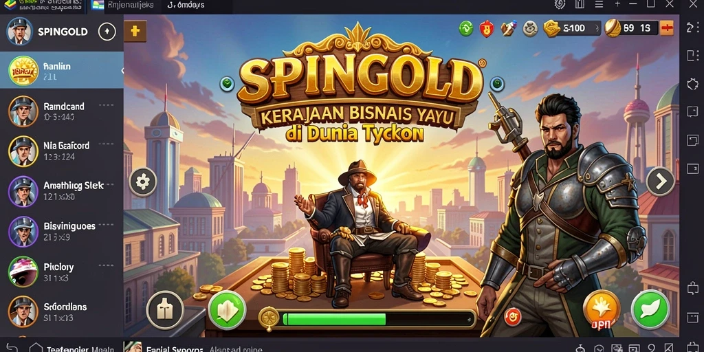 Tangkapan layar gameplay SPINGOLD menunjukkan pengalaman manajemen Tycoon yang mendalam.