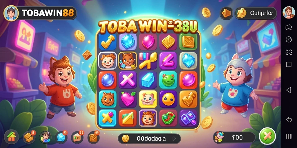 Tampilan gameplay seru TOBAWIN88 dalam gaya Match-3.
