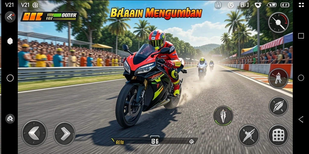Gameplay balapan motor yang memukau dan menegangkan.