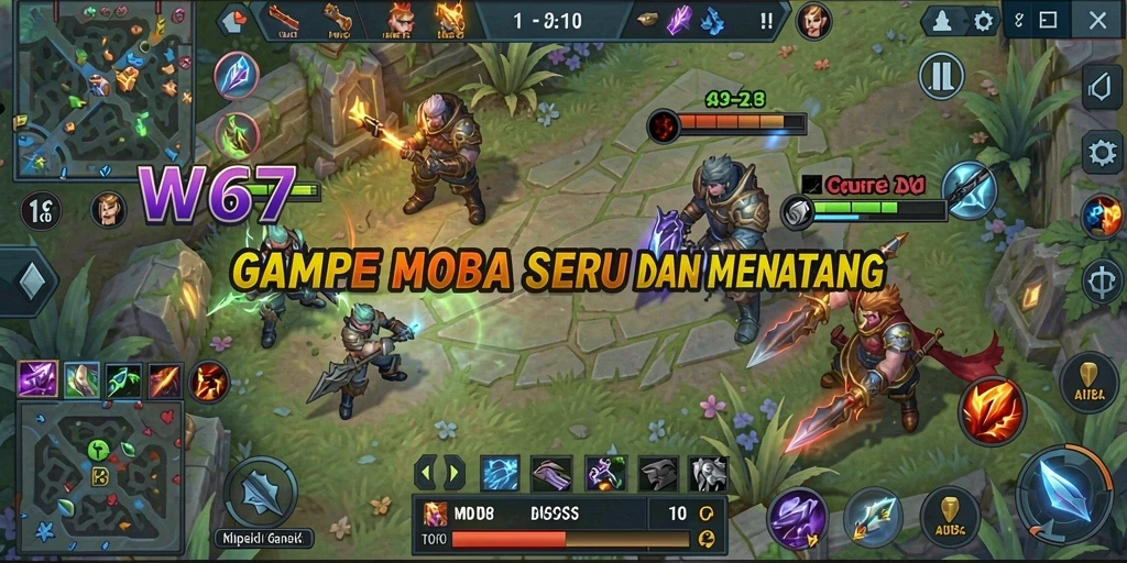 Tampilan gameplay W67 yang epik dan seru dalam arena MOBA.