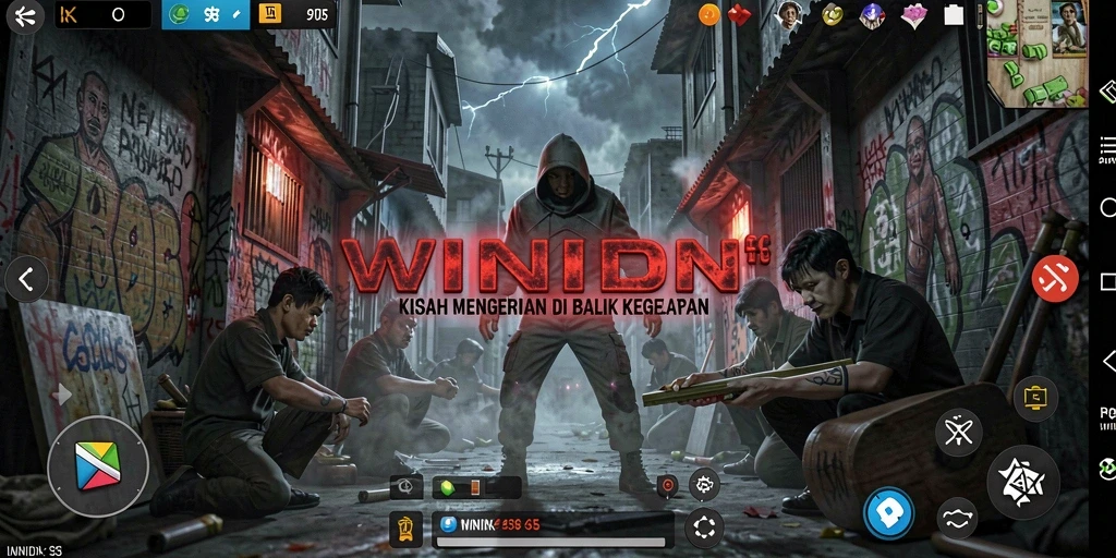 Gameplay WINIDN yang menakutkan dalam suasana gelap.