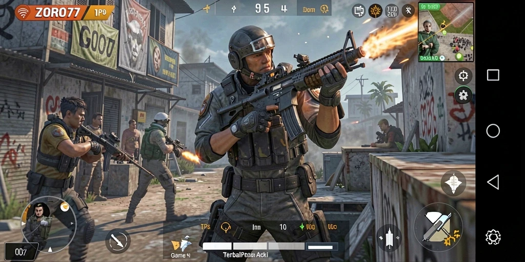 Tampilan gameplay intens dari ZORO77 yang menampilkan aksi tempur.